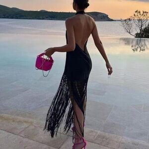 SOLD Commense Black Backless Halter Gown
